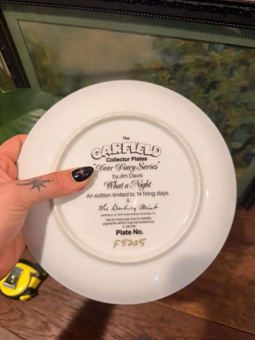 Danbury Mint 1990 Garfield Collector Plate - Dear Diary Series: What A Night